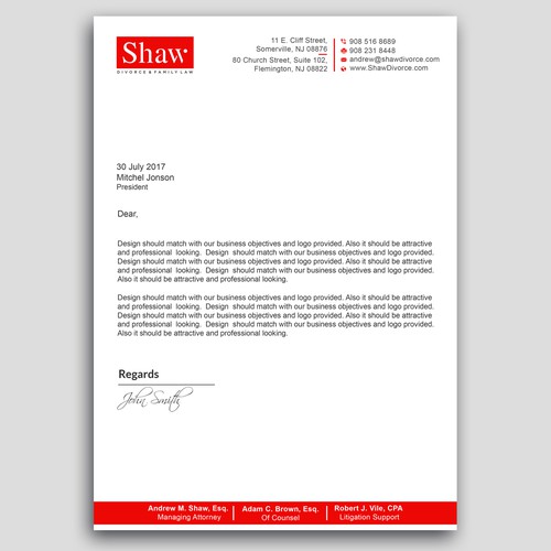 Letterhead for Divorce & Family Law Firm; Modern, Conservative Design Design by PAPRI802030