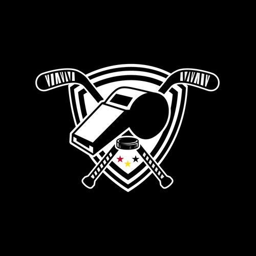 Hockey Referees Logo with whistle and hockeystick Design by BrainstormingDsg