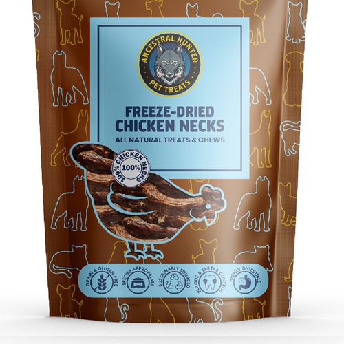 Design a fun and creative pet treat pouch label packaging for an all natural pet treat company Design by im4u