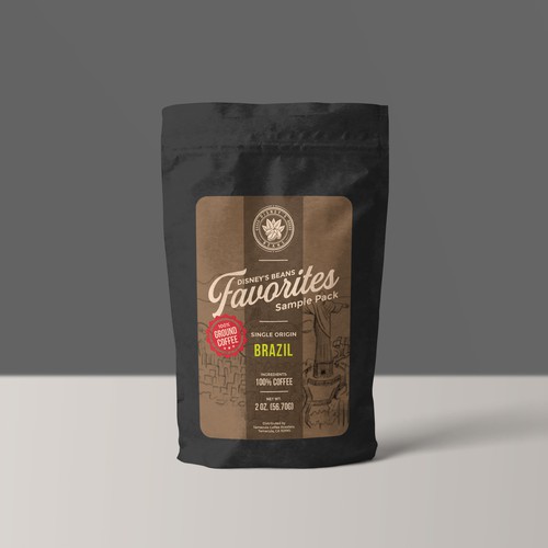 Disney's Beans First custom ground coffee product label Design by nuke.art