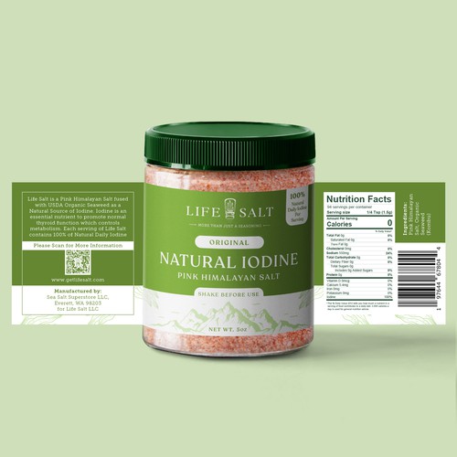 Label for Natural Iodine Pink Himalayan Salt that is fused with Seaweed Design by Kukuh Saputro Design