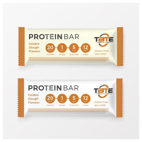 Design a unique protein bar wrapper for Too Busy To Eat Product