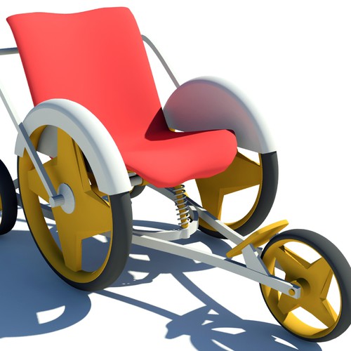Make a printable 3d model of a paragliding wheelchair being pulled by quadcopters. Design by ututkusumadhata