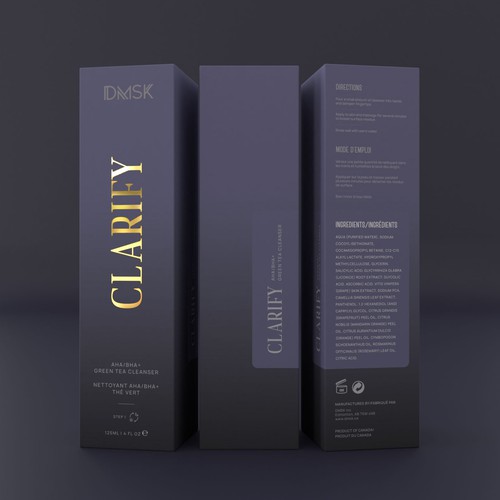 Luxury, high-end product box design for facial cleanser. Design by DG[Graphix]