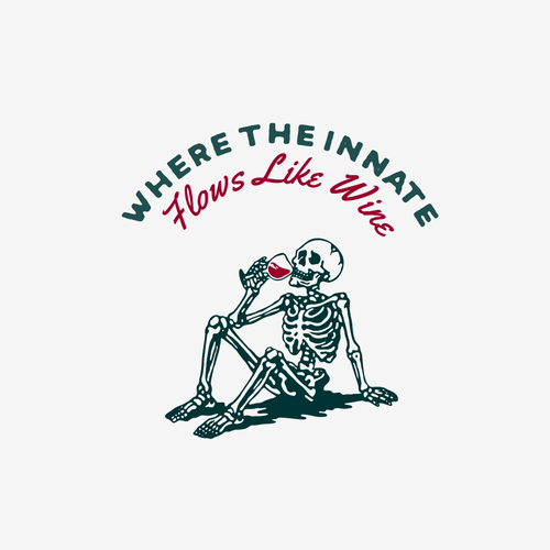 "Skeleton drinking wine image" winning Sticker