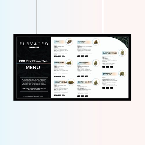 Flashy Cannabis Menu that highlights our Flower options Design by K.N.B.N Designs