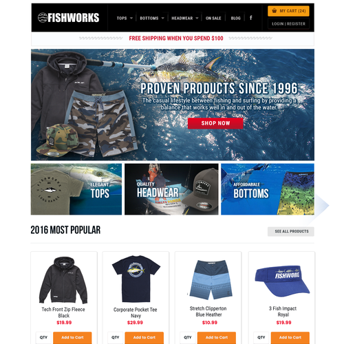New design for fishing t-shirt company (fishworks), Web page design  contest