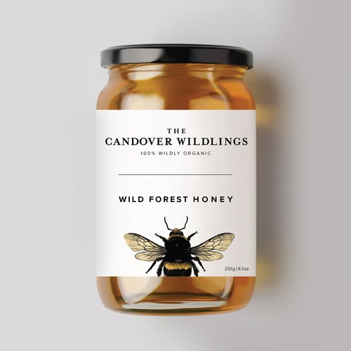 The Bees Need You! Wild Forest Honey Label Design. Design by Osolindu