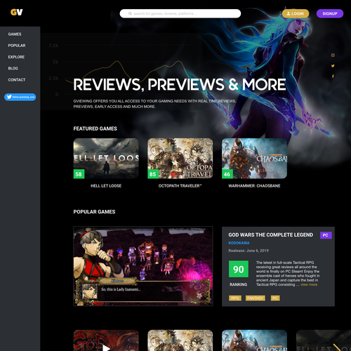 Design the landing page of a video game review website Réalisé par Washington T