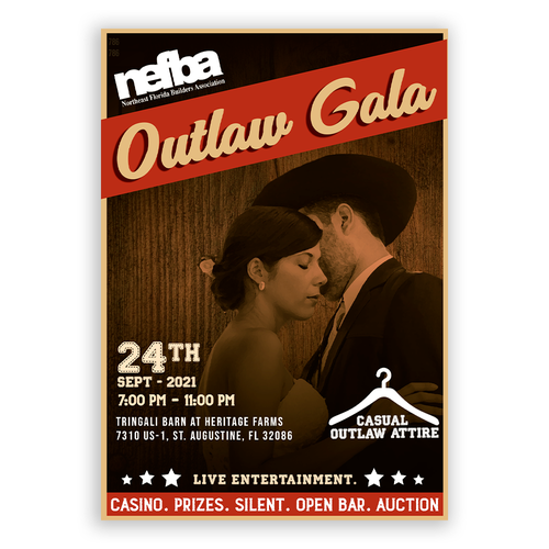 Design an Eye Catching flyer for our Outlaw Gala Design by Shivam Mehta ✅