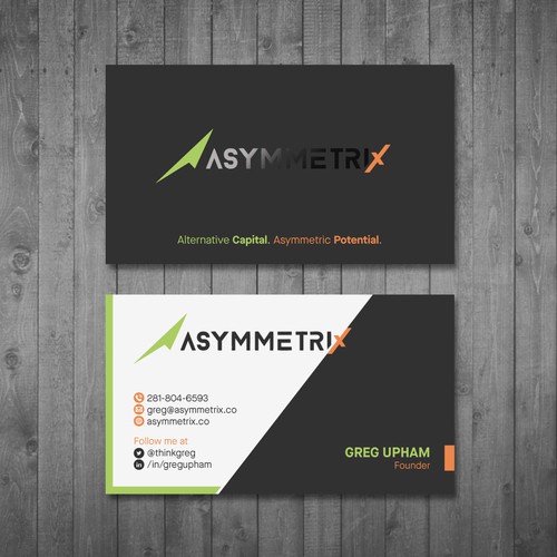 Design a cool, edgey but sophisticated business card for an alternative investment firm. Design von Tcmenk