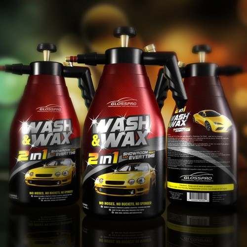 Glosspro "2 in 1 Car Wash and Wax" (Waterless Carwash)  Label Design by syahaqilah