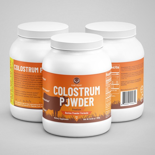 Re-design Supplement Label to capture Amazon shopper attention & boost CTR - Colostrum Powder Diseño de Cameleon77