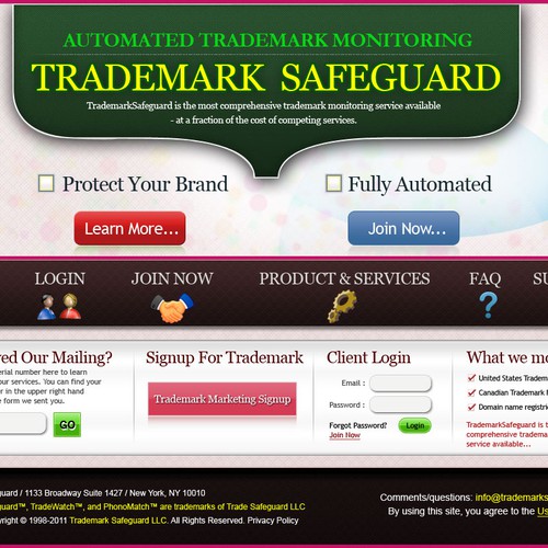 website design for Trademark Safeguard Diseño de FH_FH