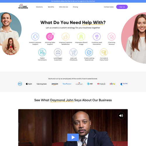 Create an enticing and user and human centric website design for a live chat support service company Design by Obizzy