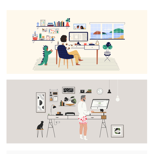  Illustrations representing the different workspaces of the designers within the 99designs community