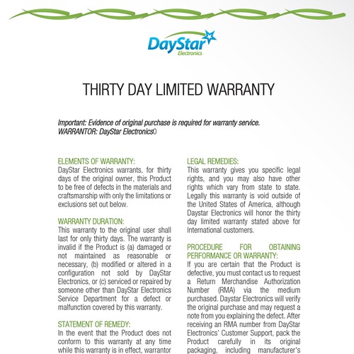 Warranty Card Design for Electronics Business Print or packaging