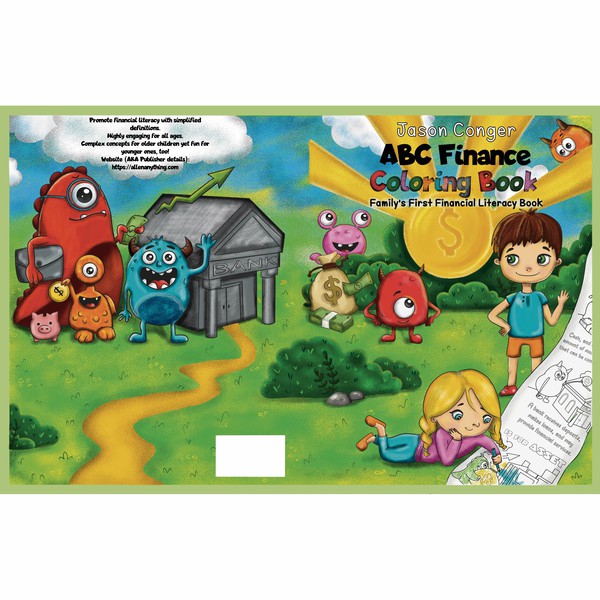 Cover for kids coloring book about financial