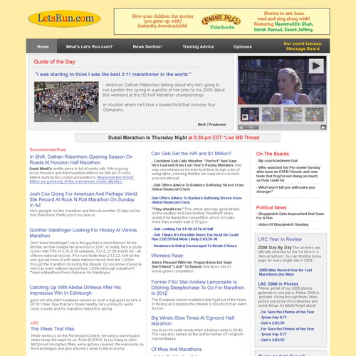 LetsRun.com Homepage Re-Design/Cleanup Diseño de KPdesigns