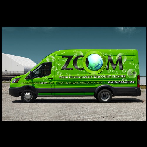 Zoom Dry Cleaning van wrap for eco-friendly one-price cleaner Design by ArunManuel