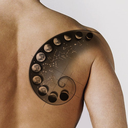 Moon and fibonacci spiral artwork for a unique tattoo design, simple dising  on Craiyon