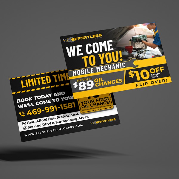 Bold & Eye-Catching Double-Sided Flyer for Mobile Mechanic Service