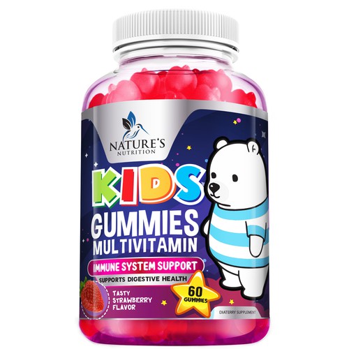 Tasty Kids Multivitamin Gummies Product Label for Nature's Nutrition Design by agooshe