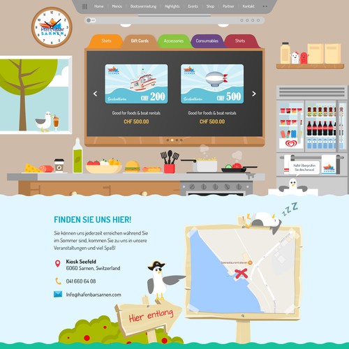 FUNNY web design needed for our snack bar with pedalo & boat rental. The design should be built around our illustration Design by j u s t e