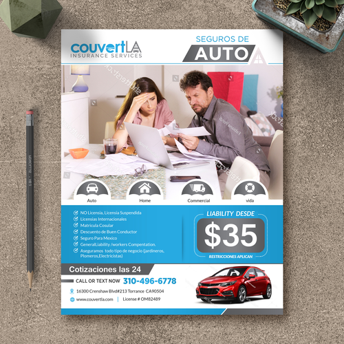 Auto Insurance Flyer( English and Spanish ) Design by Alphabet ♥