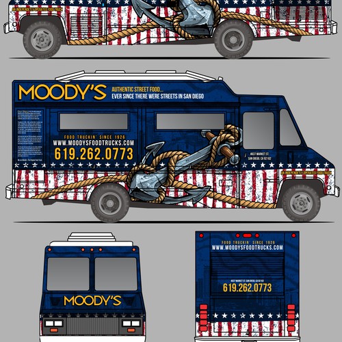 Navy Themed Food Truck Wrap Design Design by aricaturrash