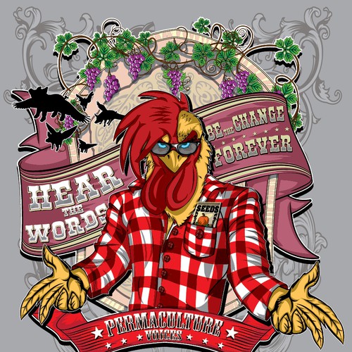 Create an eco hipster rooster shirt with flying pigs (read description), T-shirt contest