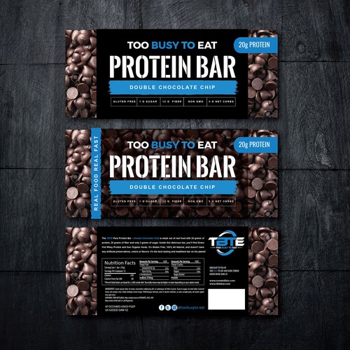 Design a unique protein bar wrapper for Too Busy To Eat Design réalisé par Catus