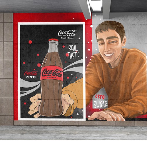 Artistic mural design for Coca-Cola Zero in Brussels Design by bozaconception