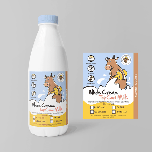 Design a cream top milk label for our kid-friendly brand! Design by Grad™