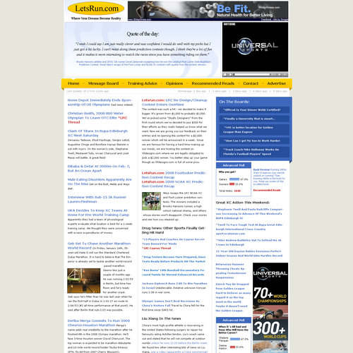 LetsRun.com Homepage Re-Design/Cleanup Diseño de pscola