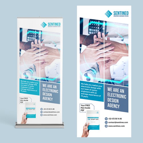 Design of a roll-up banner for a trade-fair introducing our Electronic Design Agency! Design by Divergentnic