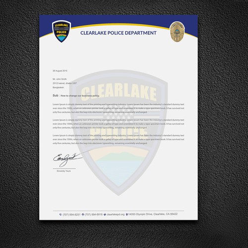 Clearlake Police Letterhead | Stationery contest