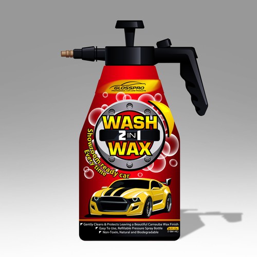 Glosspro "2 in 1 Car Wash and Wax" (Waterless Carwash)  Label Design by Yeni Rostislav