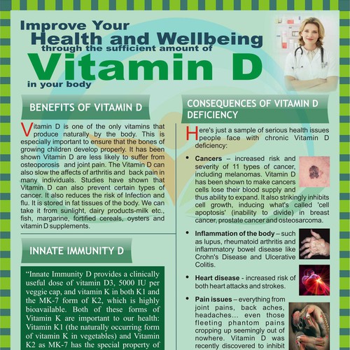 I need a FABULOUS 1 page Sales Flyer for a Vitamin D Supplement Réalisé par Rakesh Kumar