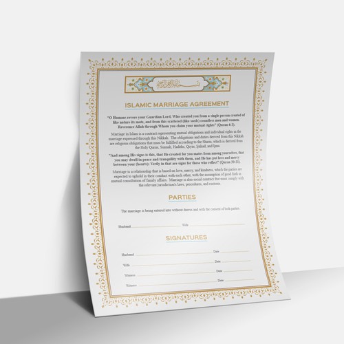 Design A Beautiful Islamic Marriage Agreement Document Template Design by G-r-a-p-h▼