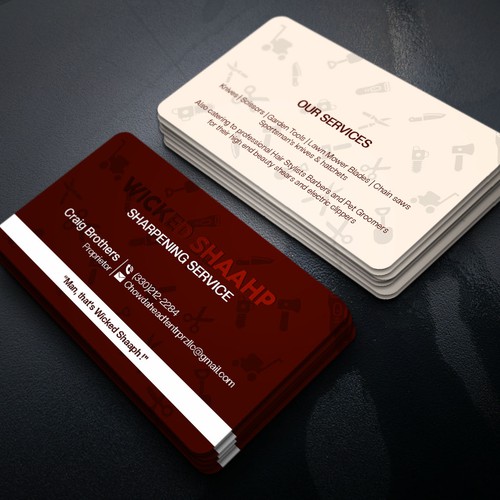 Design Business card design that highlights my sharpening service and my Boston accent inspired slogan por Xclusive16