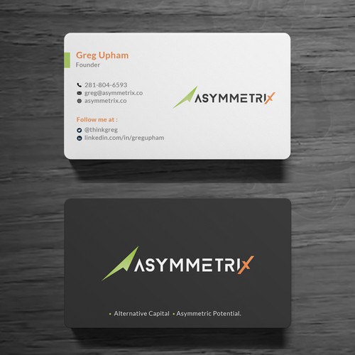 Design a cool, edgey but sophisticated business card for an alternative investment firm. Design von Roni_