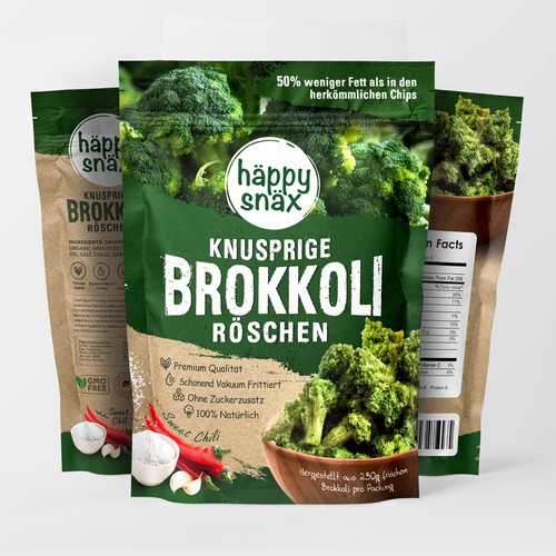 Verpackungsdesign für Doypack Gemüsechips: Vakuum frittierte Brokkoli Chips Design by Creative Selection