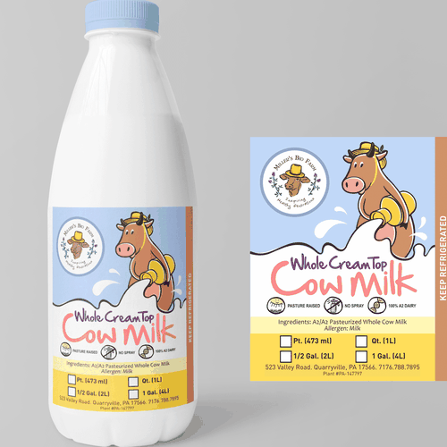 Design a cream top milk label for our kid-friendly brand! Design by Grad™