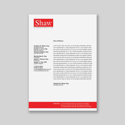 Letterhead for Divorce & Family Law Firm; Modern, Minimalist, Conservative Design Design by a r t  ^ s t a r