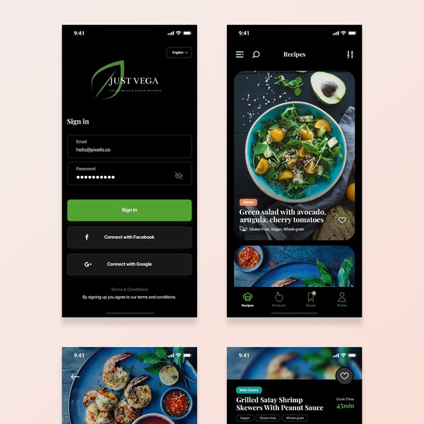 Design for a high class vegetarian & vegan recipes app