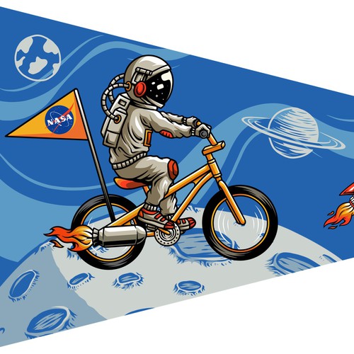 Bicycle flag for boys with space theme Design by daniicahya