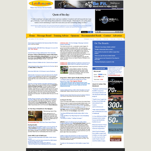 LetsRun.com Homepage Re-Design/Cleanup Diseño de pscola