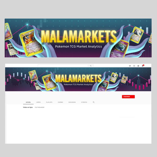 Design a Youtube banner for a channel that focuses on Pokemon trading card market analytics!! Design by Y_Designs