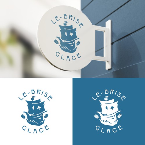 Board game bar logo with tavern design, inspired by vintage ice breaker boat atmosphere - official name is "Le Brise-gla Design réalisé par Logo Stadium